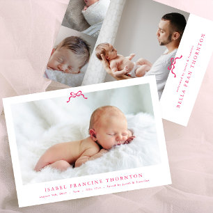 Eenvoudige roze boog foto baby geboorte aankondiging