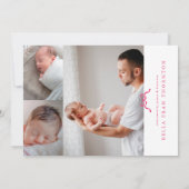 Eenvoudige roze boog foto baby geboorte aankondiging (Achterkant)