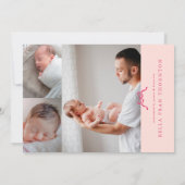 Eenvoudige Roze Bow Foto baby Aankondiging (Achterkant)
