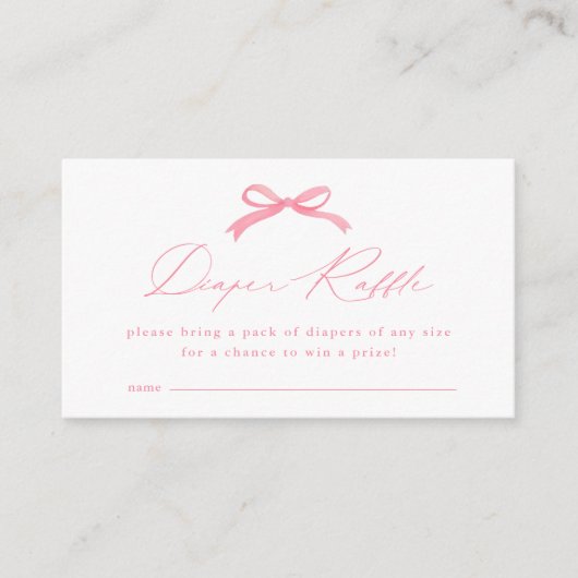 Eenvoudige Roze Bow Luier Raffle Baby shower Informatiekaartje (Voorkant)