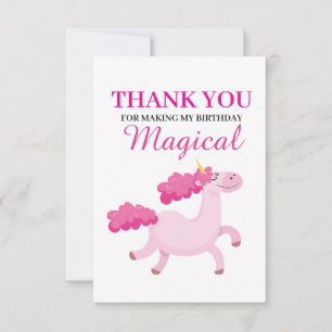 Eenvoudige roze eenhoorn meisjes verjaardag bedankkaart
