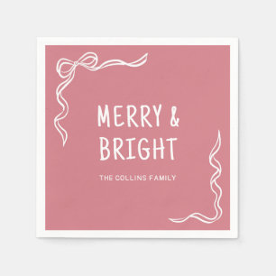 Eenvoudige Roze Elegante Strik Familie Kerstfeest Servet