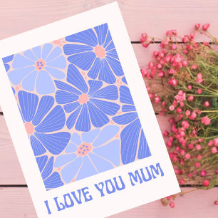 Eenvoudige roze en blauwe bloemen voor Mum Flowy Bedankkaart