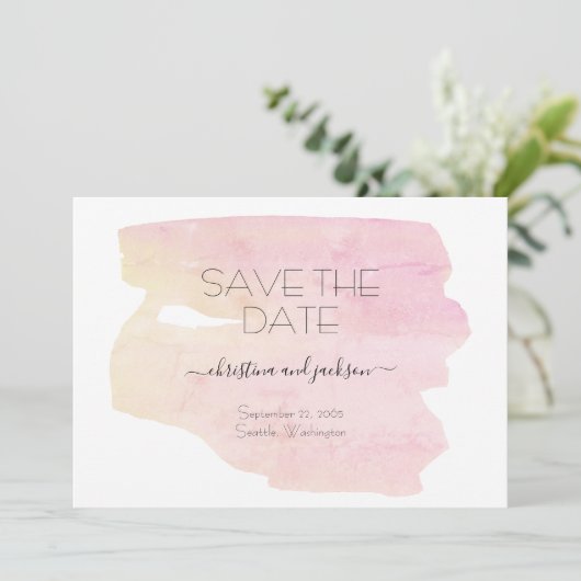 Eenvoudige roze en gele Waterverf: datum opslaan Save The Date (Staand voorkant)