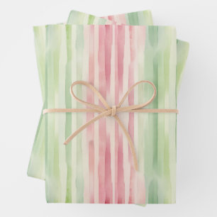 Eenvoudige roze en groene Waterverf strepen Inpakpapier Vel