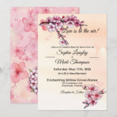 Eenvoudige Roze en Ivoorkleurige Bloemige Waterver Kaart (Voorkant / Achterkant)