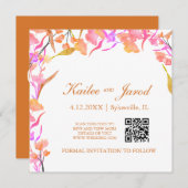 Eenvoudige roze en Oranje Wilde Bloem QR-code Save The Date (Voorkant / Achterkant)