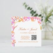 Eenvoudige roze en Oranje Wilde Bloem QR-code Save The Date (Staand voorkant)