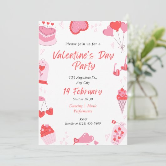 Eenvoudige Roze en Rode Valentijnsdag Uitnodiging (Staand voorkant)