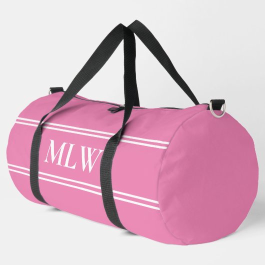 Eenvoudige Roze en Witte Monogram Sjabloon Plunjezak (Linkerhoek)