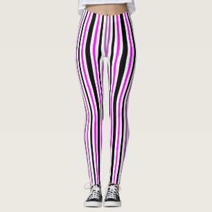 Eenvoudige roze en zwarte verticale strepen op wit leggings