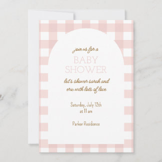 Eenvoudige roze geruite babyshower uitnodiging