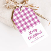 Eenvoudige Roze Geruite Script Prettig Kerstfeest Cadeaulabel