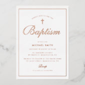 eenvoudige roze gouden lijst moderne doop folie uitnodiging (Voorkant)