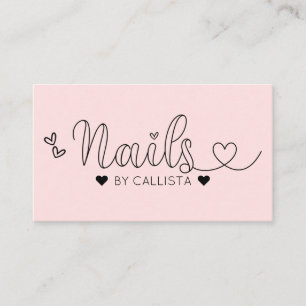 Eenvoudige Roze Harten Typografie Nail Tech Visitekaartje