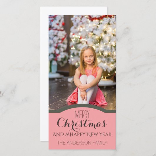 Eenvoudige Roze Kerst Vakantie Foto Feestdagenkaart (Voorkant / Achterkant)