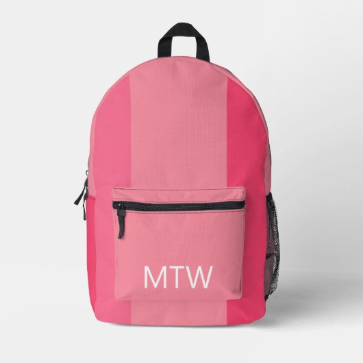 Eenvoudige roze kleur blokt wit monogram bedrukte rugzak (Voorkant)