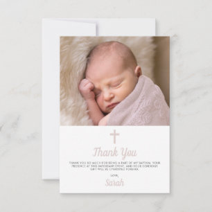 Eenvoudige Roze Meisje Doop Christening Foto Bedankkaart