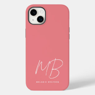 Eenvoudige roze minimalistisch 2 monogram naam Case-Mate iPhone 14 plus hoesje