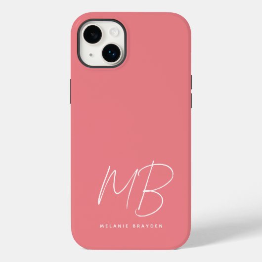 Eenvoudige roze minimalistisch 2 monogram naam Case-Mate iPhone case (Achterkant)