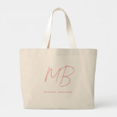 Eenvoudige roze minimalistisch 2 monogram naam grote tote bag (Achterkant)
