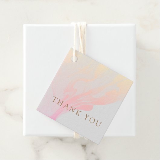 Eenvoudige roze perzik gradiënt marmer grijs dank bedankjes labels (In situ)