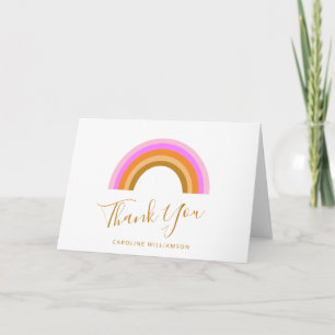 Eenvoudige Roze Retro Regenboog Gepersonaliseerde Bedankkaart