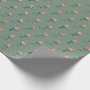 Eenvoudige roze rozen Ditsy Floral Holiday Blue Gi Cadeaupapier