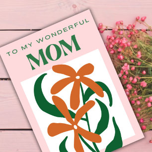 Eenvoudige roze sinaasappel groene bloem voor mama bedankkaart