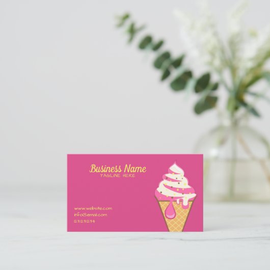 Eenvoudige roze sprinkhaan Ice Cream Cone Froting Visitekaartje (Staand voorkant)