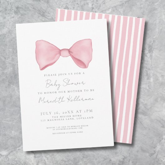 Eenvoudige Roze Strik Baby Shower Kaart