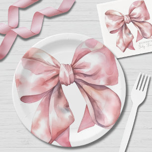 Eenvoudige Roze Strik Baby Shower Papieren Bordje
