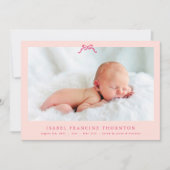 eenvoudige roze strik foto baby aankondiging (Voorkant)