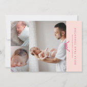 eenvoudige roze strik foto baby aankondiging (Achterkant)