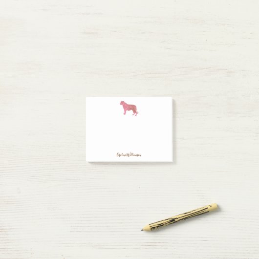 Eenvoudige roze tijgerscript - Aangepaste schrijfb Post-it® Notes (Op bureau)