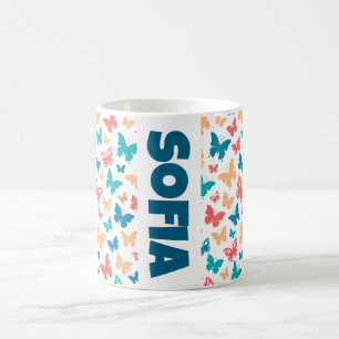 Eenvoudige roze turquoise witte Vlinder patroon na Koffiemok