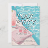 Eenvoudige roze uitnodiging voor een Pool Party (Voorkant)