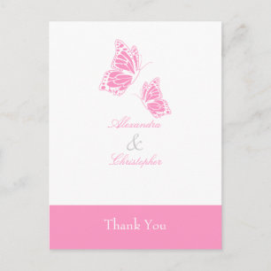 Eenvoudige roze vlinder dank u briefkaart