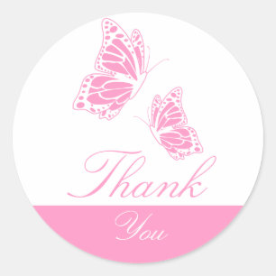 Eenvoudige roze vlinder dank u ronde sticker
