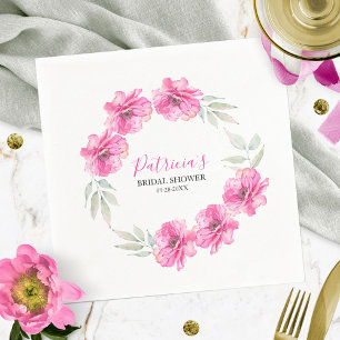 Eenvoudige Roze Waterverf Bloemen Bruidsfeestje Servet
