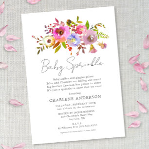 Eenvoudige Roze Waterverf Bloemen meisje baby spri Kaart