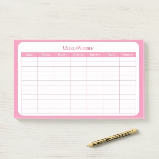 Eenvoudige roze weekplanner post-it® notes (Op bureau)