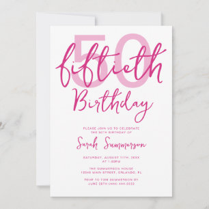 Eenvoudige Roze Witte Script 50e Verjaardagsfeestj Kaart