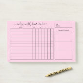 Eenvoudige roze witte weekse Habit Tracker Post-it® Notes (Op bureau)