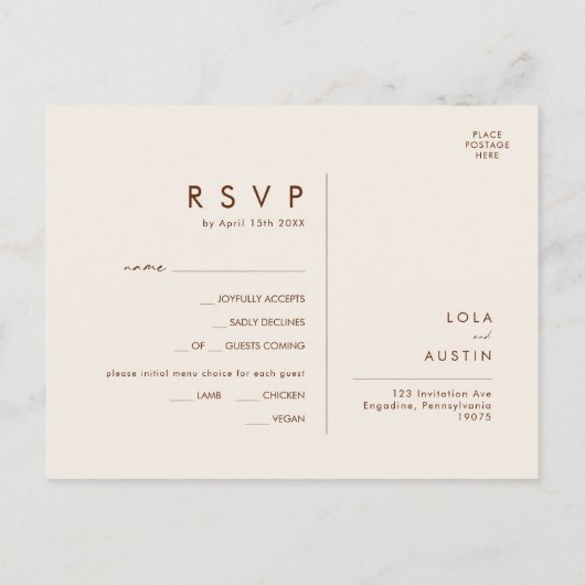 Eenvoudige RSVP-kaart in het menu NATRIA (Achterkant)