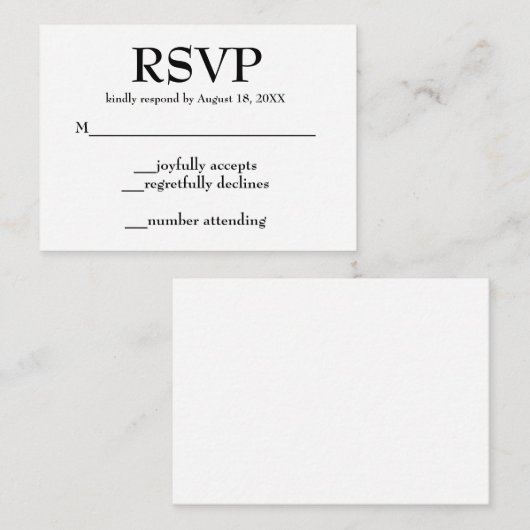Eenvoudige RSVP Weddenschap Kaarten (Voorkant / Achterkant)