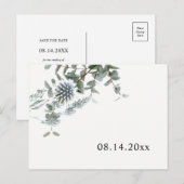 Eenvoudige Rustic Blue Thistle Save the Date Aankondigingskaart (Voorkant / Achterkant)