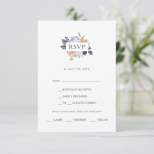 Eenvoudige Rustic Floral Menu Keuze RSVP-kaart (Staand voorkant)