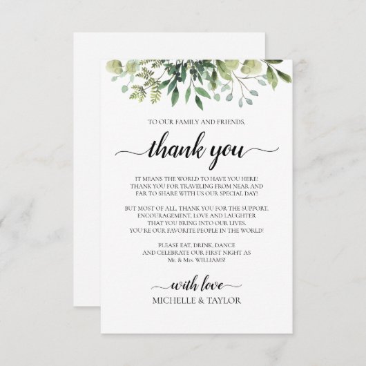 Eenvoudige Rustic Greenery Hartelijk dank Notitiekaartje (Voorkant / Achterkant)