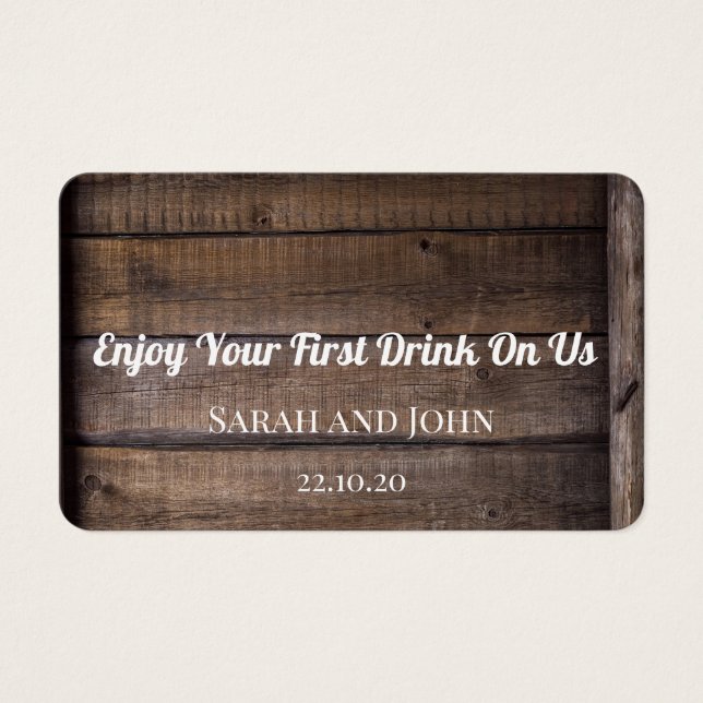 Eenvoudige Rustic Wood Wedding Drink Ticket Visitekaartje (Voorkant)